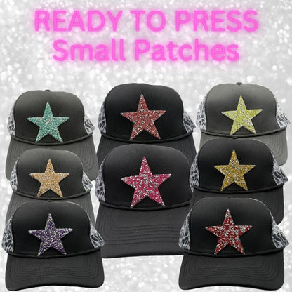 ⭐ READY TO PRESS – Small Rhinestone | Glitter | Appliqué | Trucker Hat Patches Star Patches ⭐