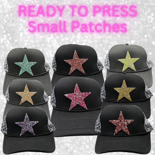 ⭐ READY TO PRESS – Small Rhinestone | Glitter | Appliqué | Trucker Hat Patches Star Patches ⭐