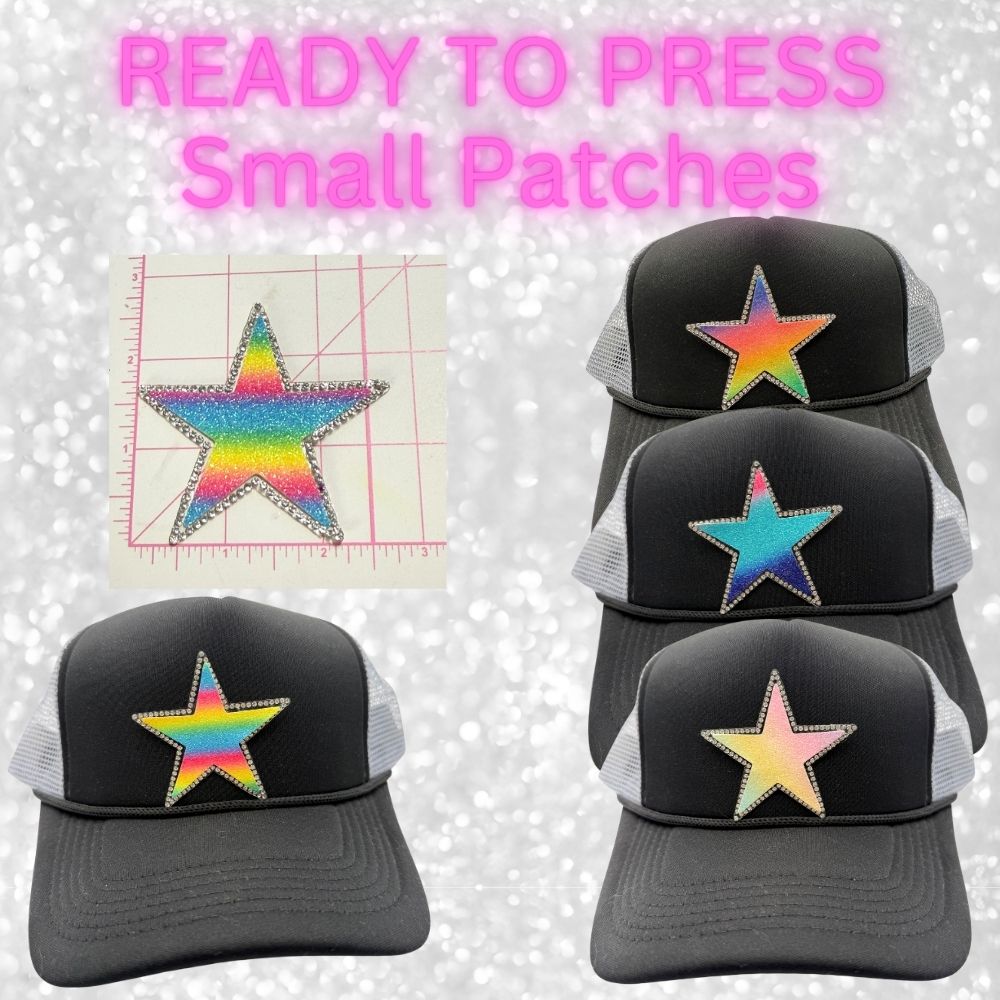 ⭐ Rhinestone Star Ready-to-Press Small Patches  Perfect for Hats, Bags, Clothing & More!