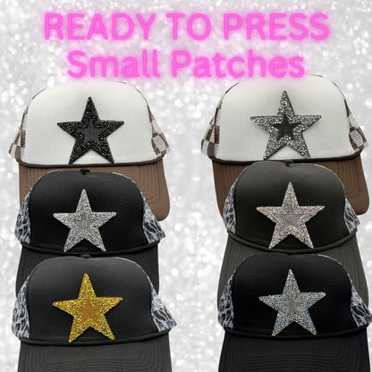 ⭐ READY TO PRESS – Small Star Patches  Rhinestone | Glitter | Appliqué | Trucker Hat Patches
