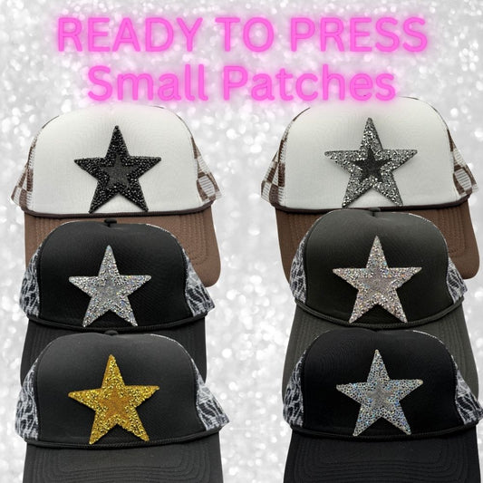 ⭐ READY TO PRESS – Small Star Patches  Rhinestone | Glitter | Appliqué | Trucker Hat Patches
