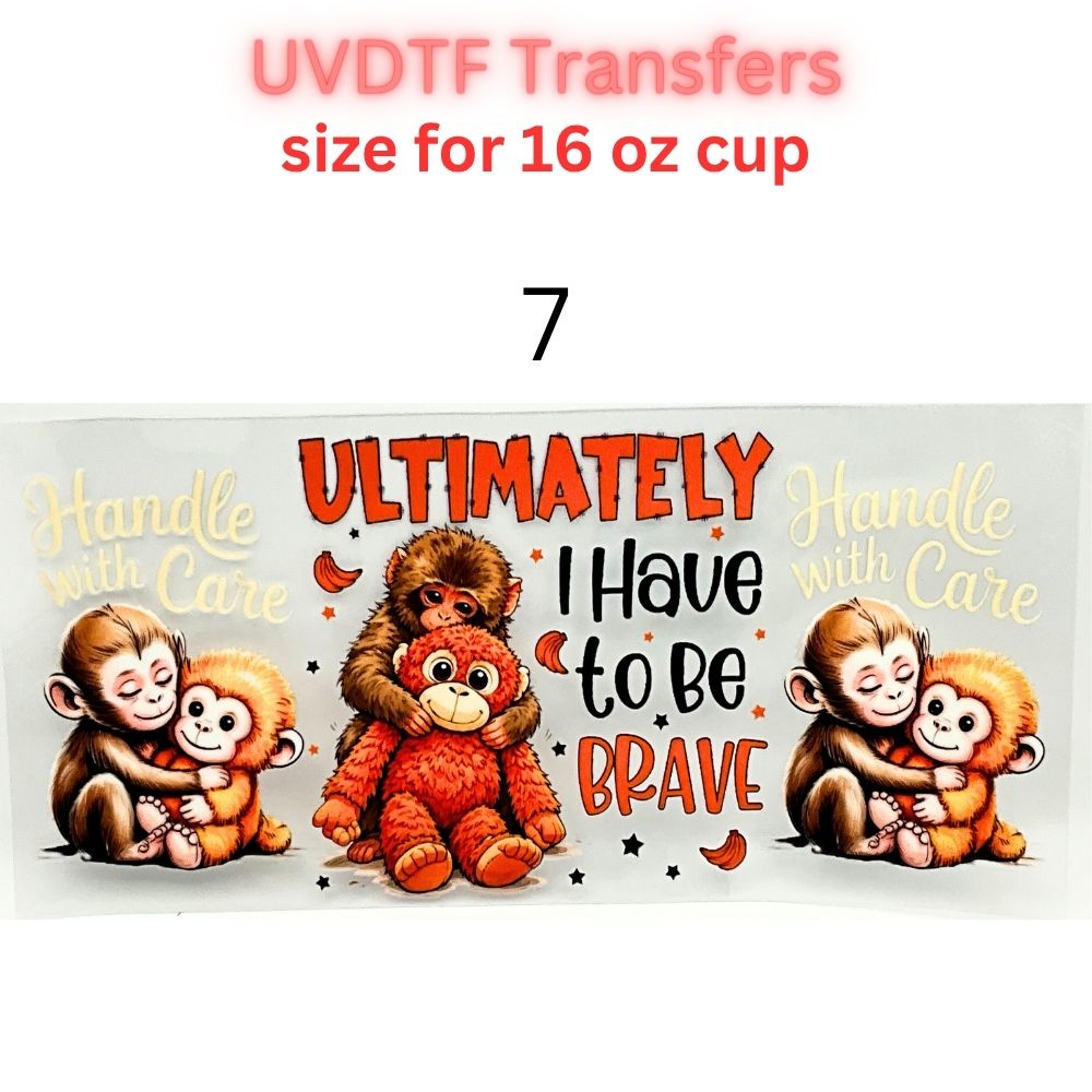 Cute Monkey UVDTF Cup Wrap | Plush Animal Tumbler Decal | Kawaii Cartoon Wrap | 16oz Glass Cup Transfer