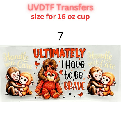 Cute Monkey UVDTF Cup Wrap | Plush Animal Tumbler Decal | Kawaii Cartoon Wrap | 16oz Glass Cup Transfer