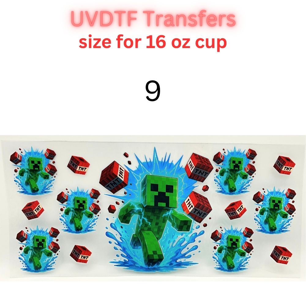Block Adventure Game Inspired UV DTF Cup Wrap Decal for 16 oz Glass Can | Pixel Mining Theme Waterproof Transfer Sticker