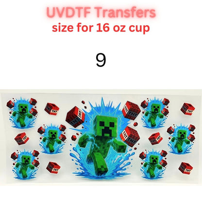 Block Adventure Game Inspired UV DTF Cup Wrap Decal for 16 oz Glass Can | Pixel Mining Theme Waterproof Transfer Sticker