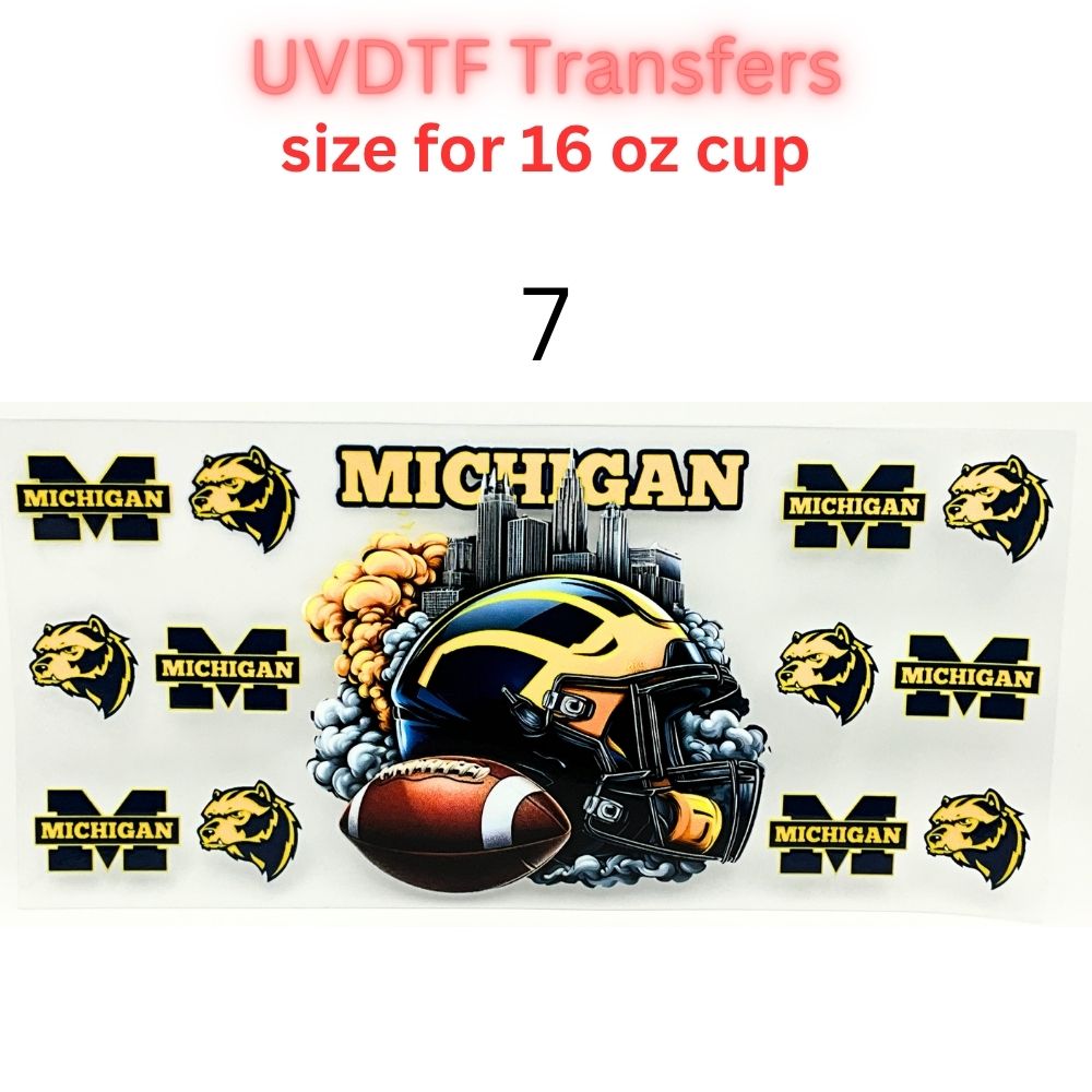 UVDTF Football Cup Wraps for 16oz Glass | College-Inspired Sports Designs | Helmet & City Theme Wraps | Ready to Apply Decals