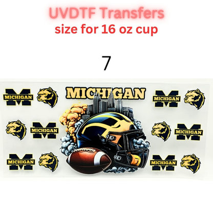 UVDTF Football Cup Wraps for 16oz Glass | College-Inspired Sports Designs | Helmet & City Theme Wraps | Ready to Apply Decals