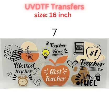 Teacher UVDTF Cup Wrap | 16oz Libbey Glass Transfer | Best Teacher Gift | School Tumbler Decal | Teacher Life Wrap