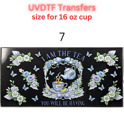 Regency Tea Party UVDTF Cup Wraps | Vintage Tea Aesthetic Transfers | Floral Tea Cup Designs | 16oz Glass Cup Wrap Decals