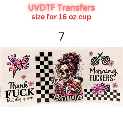 Edgy UVDTF Cup Wrap | 16oz Glass Can Transfer | Funny Quotes Aesthetic Wrap | Butterfly Skull Floral Designs | Trendy Tumbler Decal