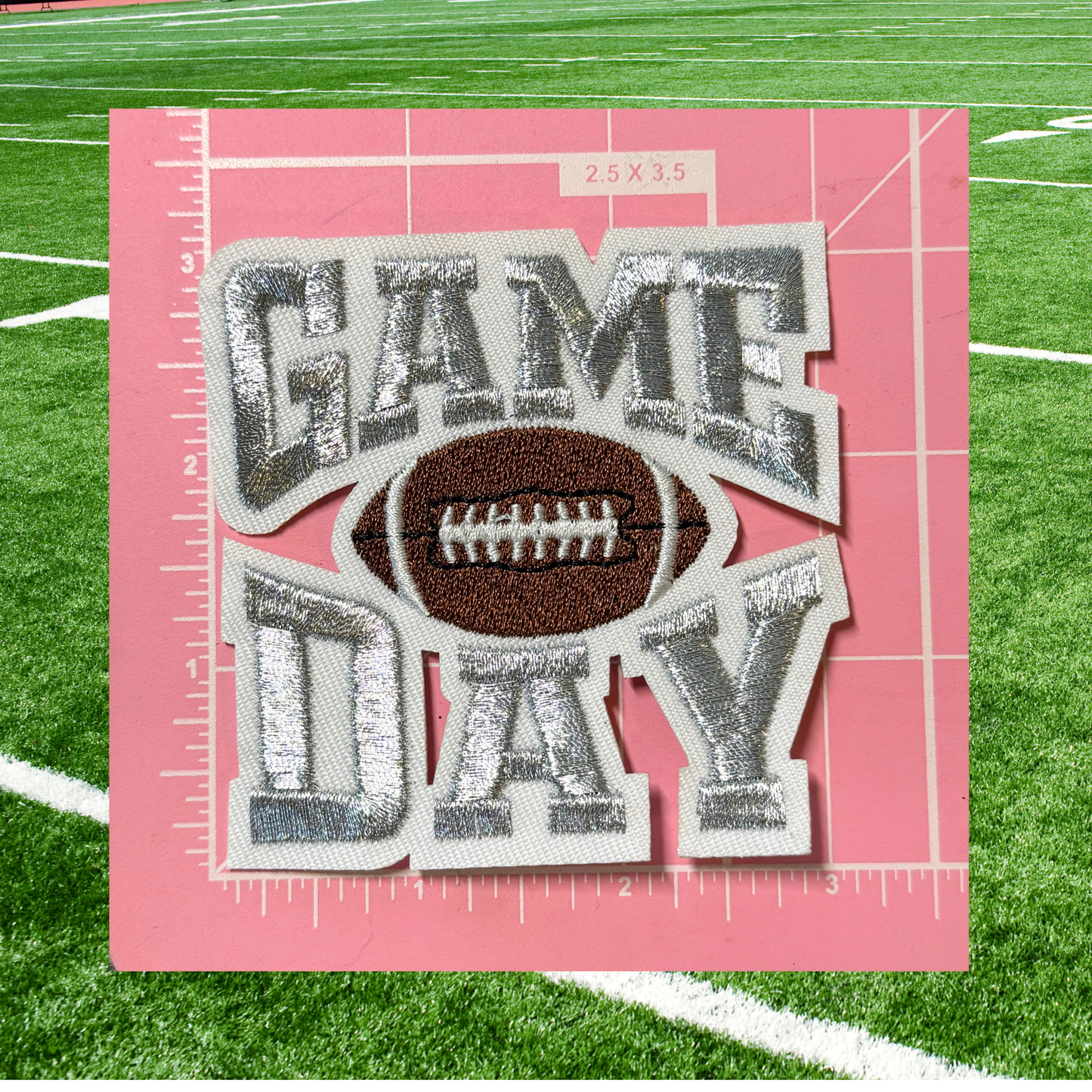🏈 Game Day Small Patches – Ready to Press Glitter Embroidered Iron-On | Football Hat, Jacket &amp; Tote Appliqué