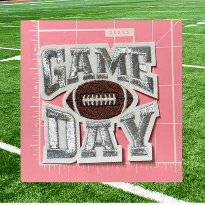 🏈 Game Day Small Patches – Ready to Press Glitter Embroidered Iron-On | Football Hat, Jacket &amp; Tote Appliqué