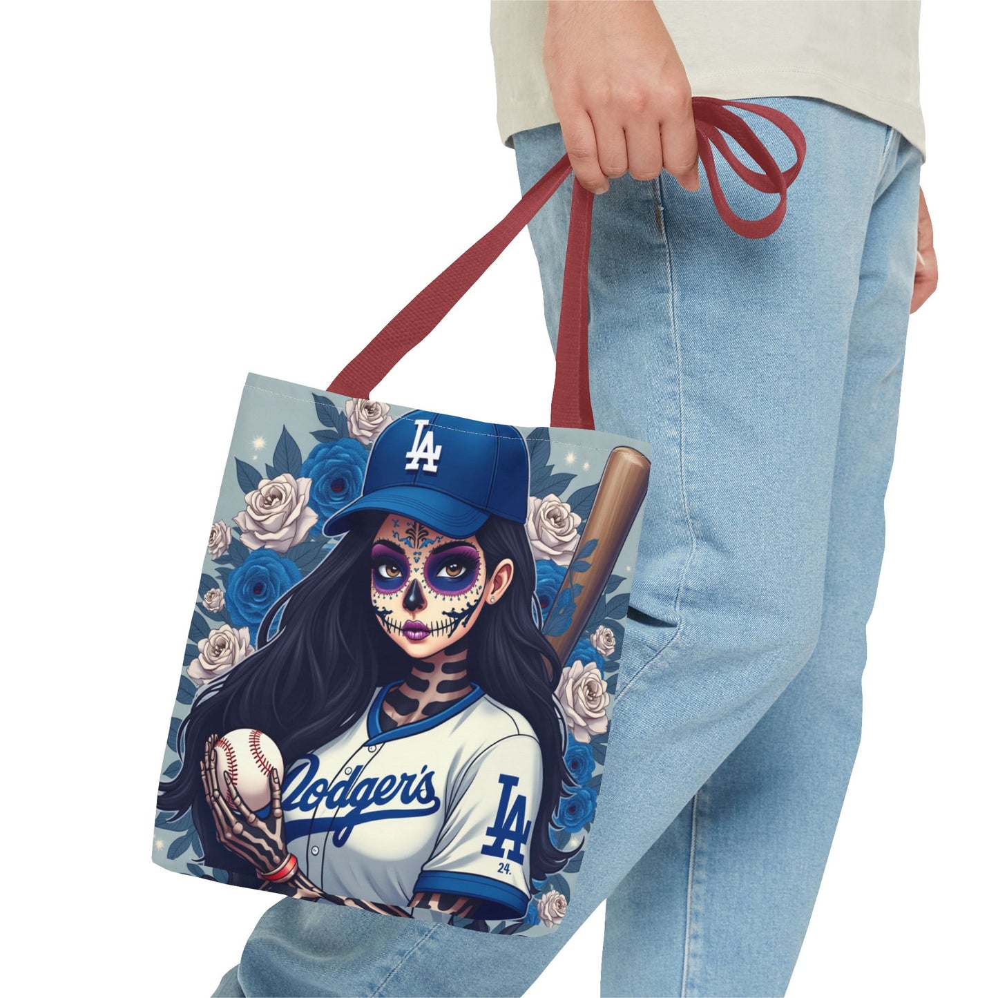 Sugar Skull Baseball Tote Bag, Unique Tote for Sports Fans, Day of the Dead Inspired, Stylish Shopping Bag, Gift for Her