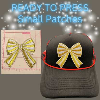 Ready to Press Small Bow Patches – Embroidered Striped Bow Appliqués for Hats, Clothing, Accessories