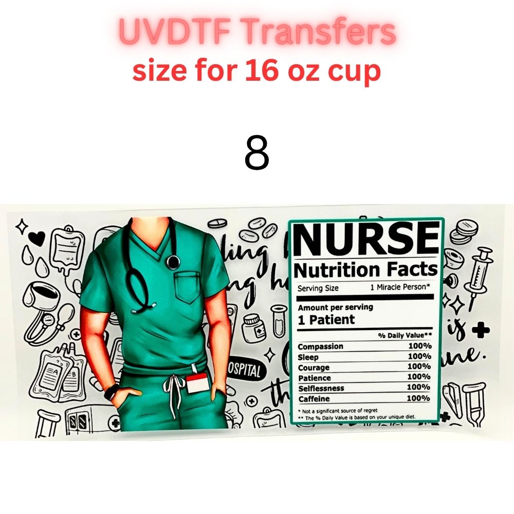 Nurse UVDTF Cup Wrap | Medical Tumbler Decal | Healthcare Scrubs Design | 16oz Glass Cup Transfer | Nurse Life Gift