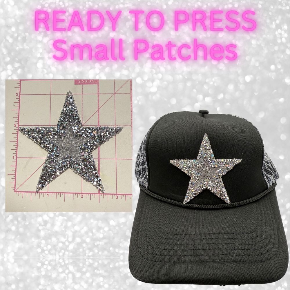 ⭐ READY TO PRESS – Small Star Patches  Rhinestone | Glitter | Appliqué | Trucker Hat Patches