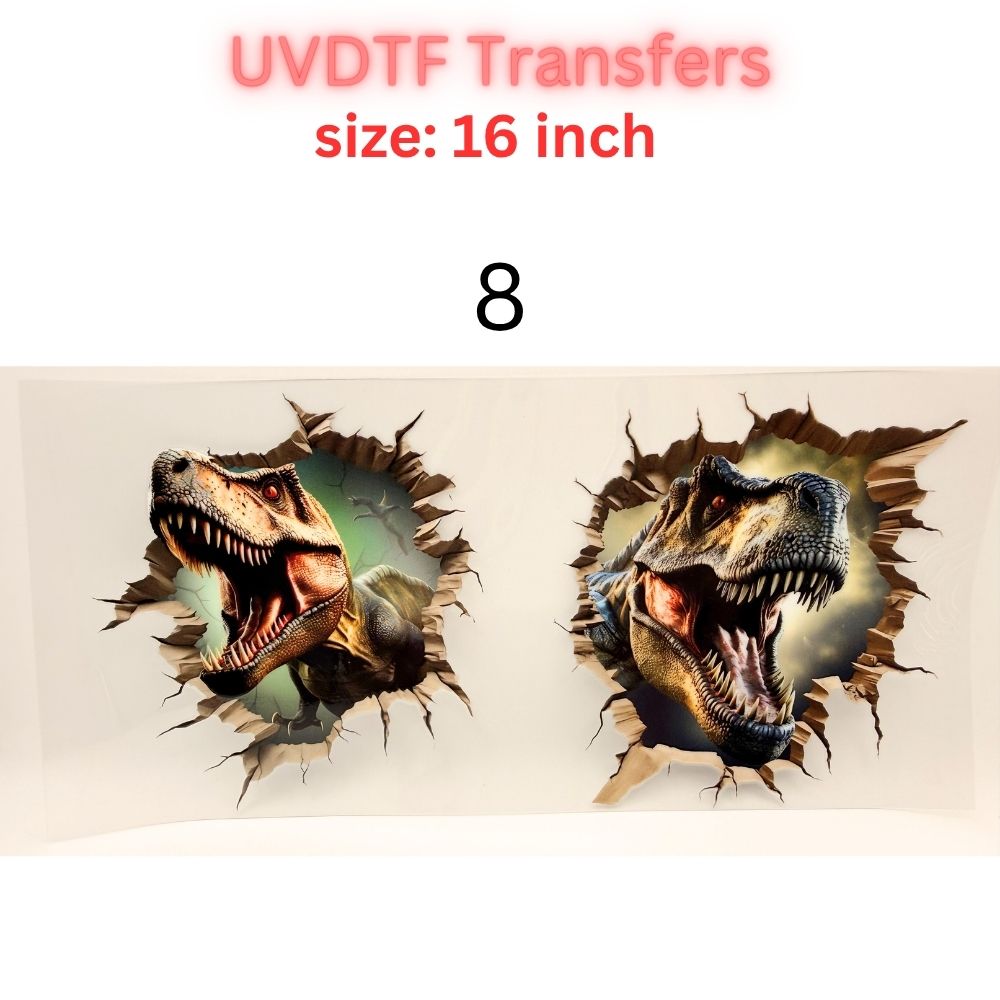 Realistic Dinosaur UVDTF Cup Wrap | T-Rex Breakthrough Design 16oz Libbey Glass Wrap | Jurassic Style Tumbler Transfer | Dino Lover Decal