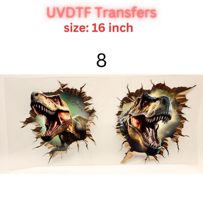 Realistic Dinosaur UVDTF Cup Wrap | T-Rex Breakthrough Design 16oz Libbey Glass Wrap | Jurassic Style Tumbler Transfer | Dino Lover Decal