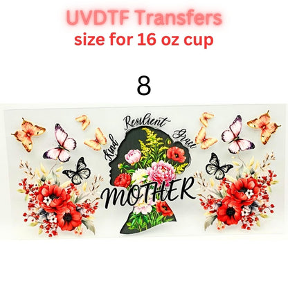 Mother UVDTF Cup Wrap | Mama Floral Tumbler Decal | Mom Gift Transfer | 16oz Glass Cup Wrap | Butterfly Flower Design