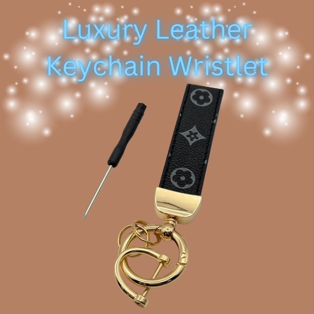 Leather Keychain Wristlet – Monogram Strap Key Ring with Metal Hardware & Mini Screwdriver