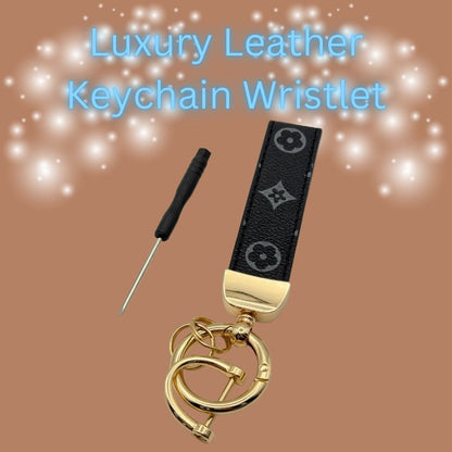 Leather Keychain Wristlet – Monogram Strap Key Ring with Metal Hardware & Mini Screwdriver