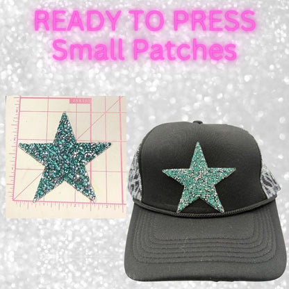⭐ READY TO PRESS – Small Rhinestone | Glitter | Appliqué | Trucker Hat Patches Star Patches ⭐