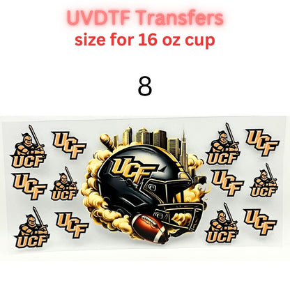 UVDTF Football Cup Wraps for 16oz Glass | College-Inspired Sports Designs | Helmet & City Theme Wraps | Ready to Apply Decals