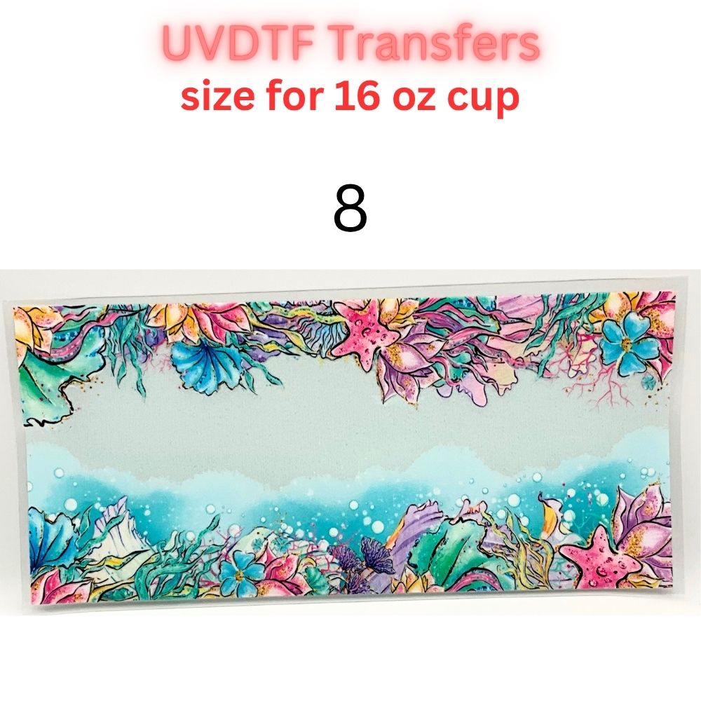 Ocean UVDTF Cup Wrap | Sea Turtle Dolphin Tumbler Decal | Beach Summer Coastal Designs | 16oz Glass Cup Transfer
