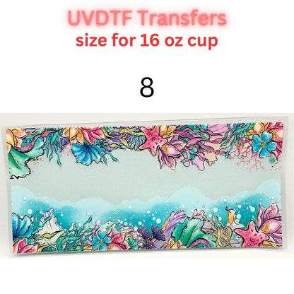 Ocean UVDTF Cup Wrap | Sea Turtle Dolphin Tumbler Decal | Beach Summer Coastal Designs | 16oz Glass Cup Transfer