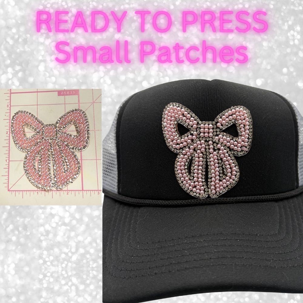 🎀 Rhinestone Bow Ready-to-Press Small Patches  Perfect for Hats, Clothing, Bags & Boutique DIY Creations