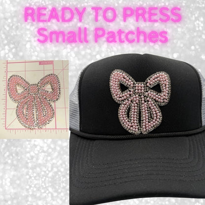 🎀 Rhinestone Bow Ready-to-Press Small Patches  Perfect for Hats, Clothing, Bags & Boutique DIY Creations
