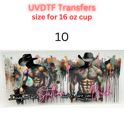 Tattooed Cowboy UV DTF Cup Wrap | Western Floral Glass Can Decal | 16 oz Cup Transfer | Waterproof Permanent Sticker