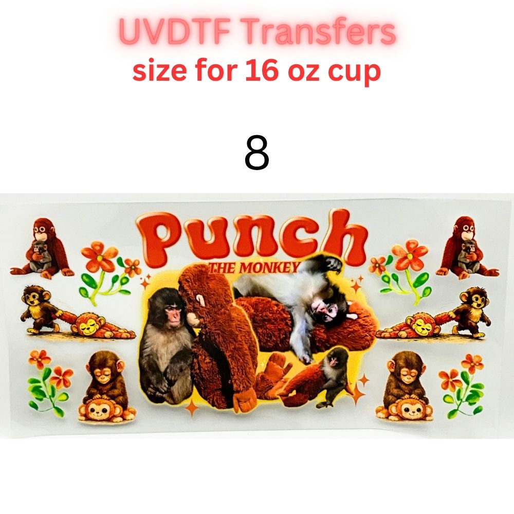 Cute Monkey UVDTF Cup Wrap | Plush Animal Tumbler Decal | Kawaii Cartoon Wrap | 16oz Glass Cup Transfer