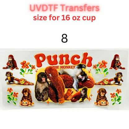 Cute Monkey UVDTF Cup Wrap | Plush Animal Tumbler Decal | Kawaii Cartoon Wrap | 16oz Glass Cup Transfer