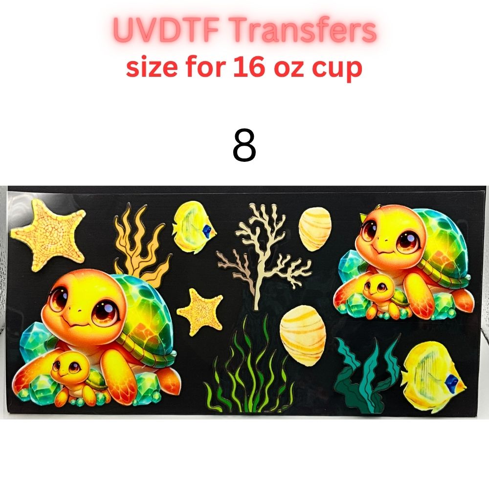 Sea Turtle UVDTF Cup Wrap | Ocean Animal Glass Cup Decal | Cute Marine Life Wrap | 16oz Libbey Glass Transfer