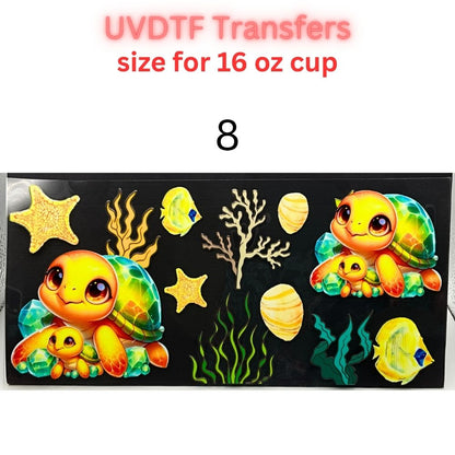 Sea Turtle UVDTF Cup Wrap | Ocean Animal Glass Cup Decal | Cute Marine Life Wrap | 16oz Libbey Glass Transfer