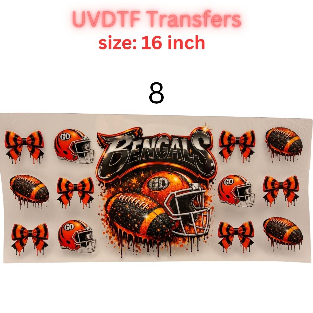 Orange & Black Football Fan UV DTF Transfer – 16 Inch