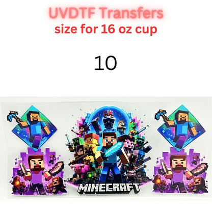 Block Adventure Game Inspired UV DTF Cup Wrap Decal for 16 oz Glass Can | Pixel Mining Theme Waterproof Transfer Sticker