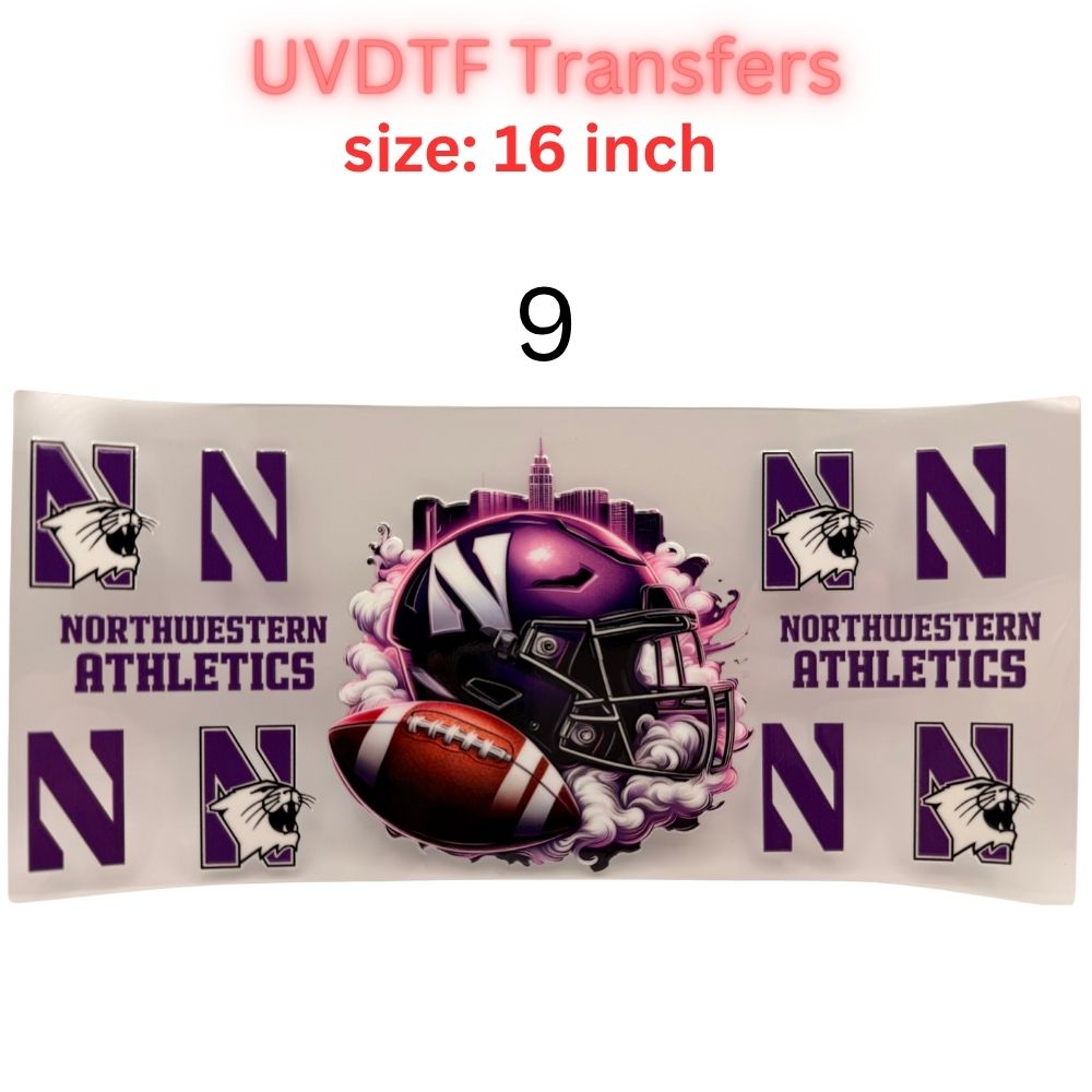 Football Inspired UVDTF Cup Wraps | 16 oz Glass Wrap Transfers | Game Day Helmet Designs | Sports Color Themes