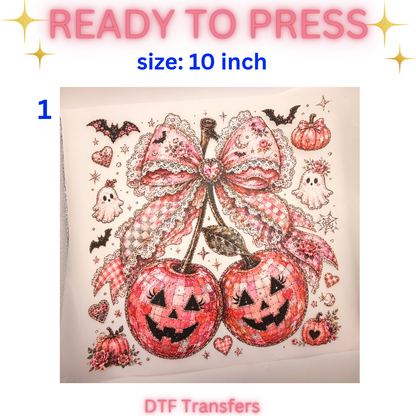 Pink Halloween Cherry DTF Transfers | 10-Inch Ready-to-Press | 3 Designs