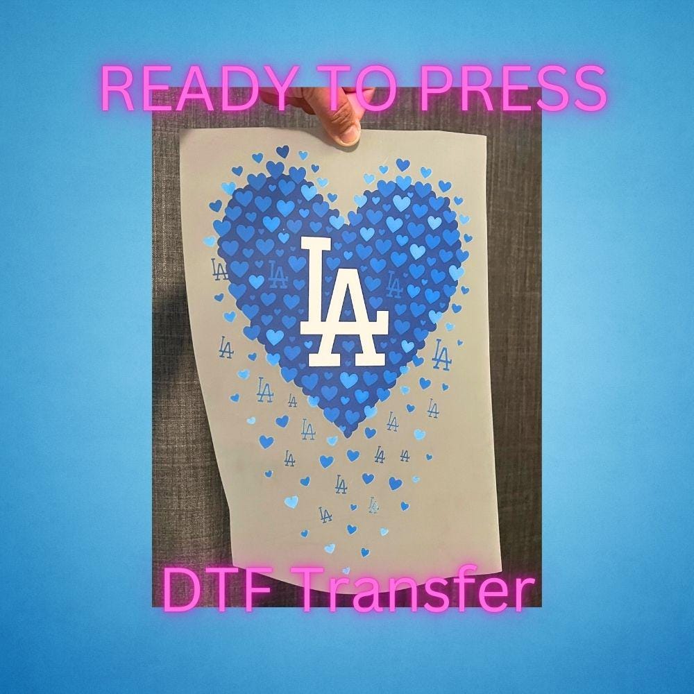 LA Hearts Baseball Blue Heart DTF Heat Transfers – Ready to Press