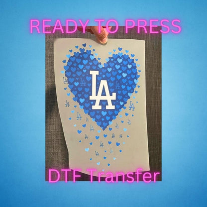 LA Hearts Baseball Blue Heart DTF Heat Transfers – Ready to Press