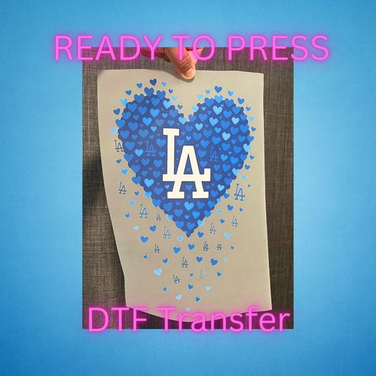 LA Hearts Baseball Blue Heart DTF Heat Transfers – Ready to Press