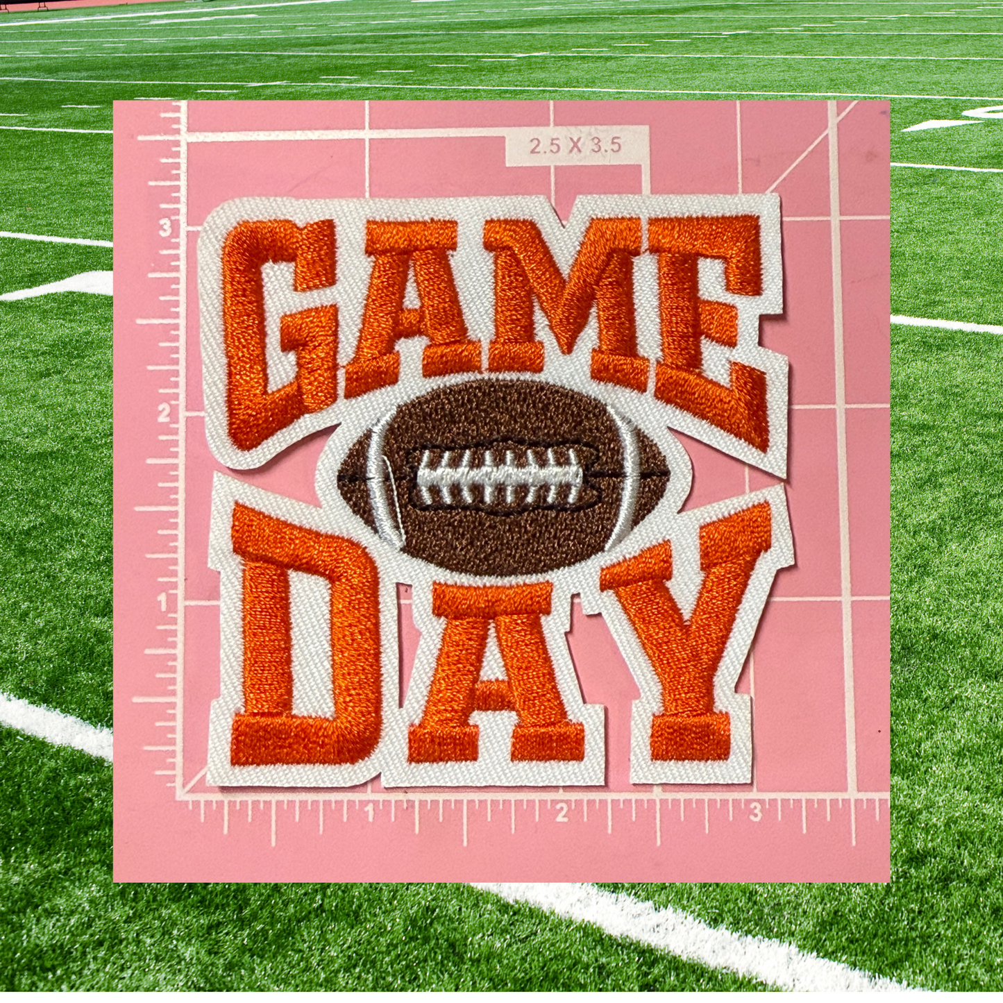 🏈 Game Day Small Patches – Ready to Press Glitter Embroidered Iron-On | Football Hat, Jacket &amp; Tote Appliqué