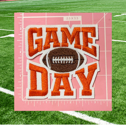 🏈 Game Day Small Patches – Ready to Press Glitter Embroidered Iron-On | Football Hat, Jacket &amp; Tote Appliqué