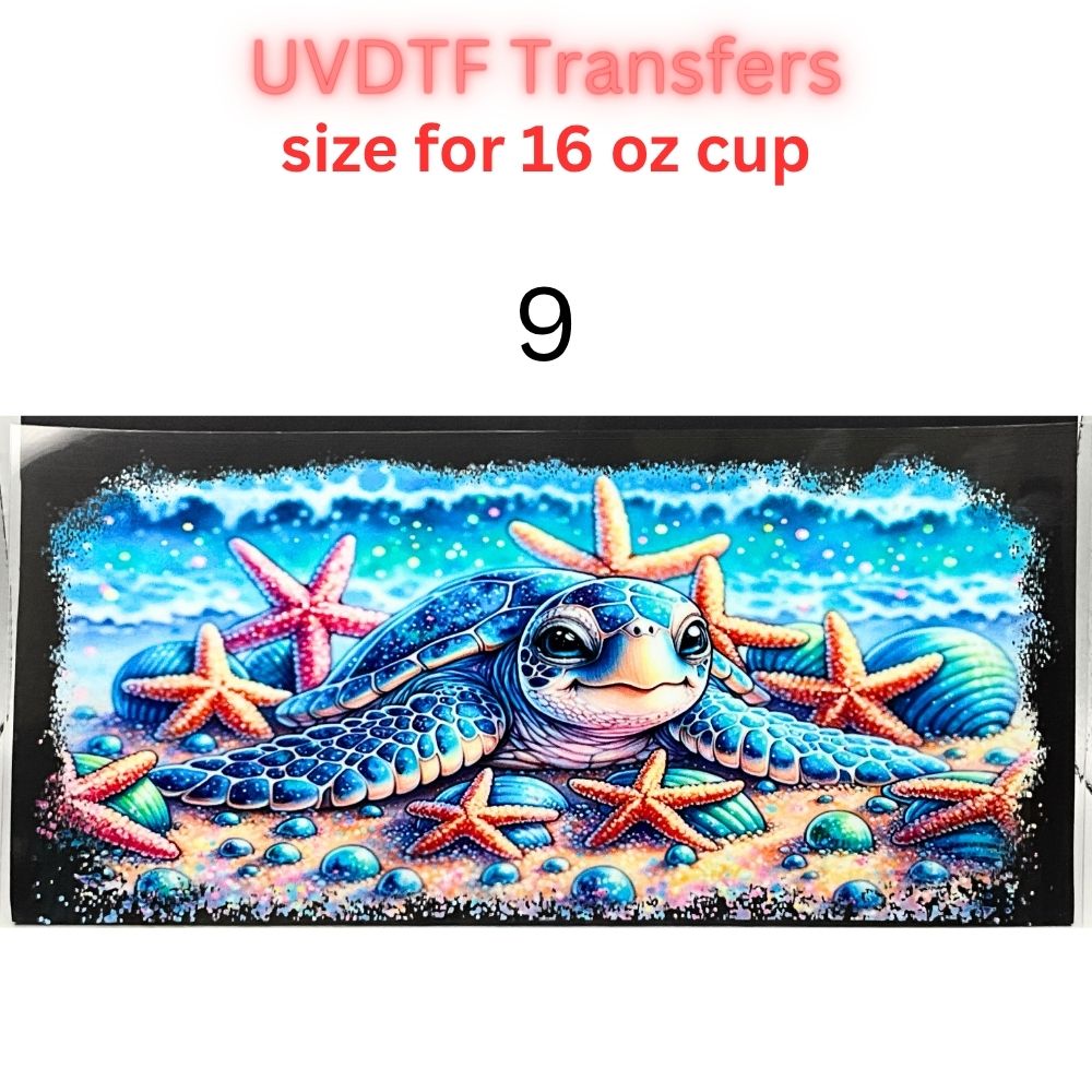 Sea Turtle UVDTF Cup Wrap | Ocean Animal Glass Cup Decal | Cute Marine Life Wrap | 16oz Libbey Glass Transfer