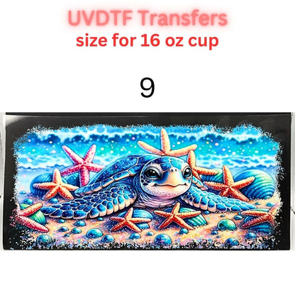 Sea Turtle UVDTF Cup Wrap | Ocean Animal Glass Cup Decal | Cute Marine Life Wrap | 16oz Libbey Glass Transfer