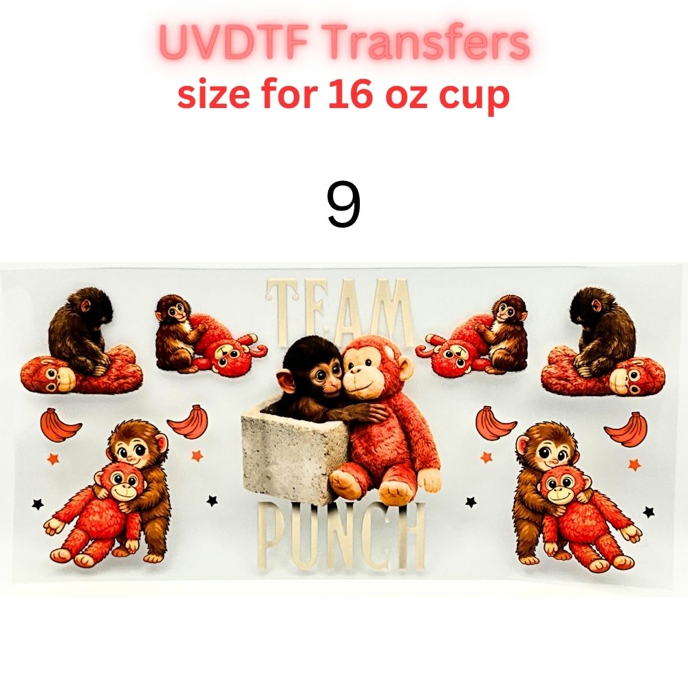 Cute Monkey UVDTF Cup Wrap | Plush Animal Tumbler Decal | Kawaii Cartoon Wrap | 16oz Glass Cup Transfer