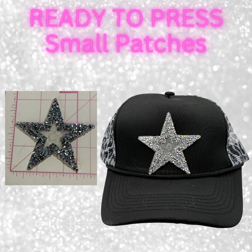 ⭐ READY TO PRESS – Small Star Patches  Rhinestone | Glitter | Appliqué | Trucker Hat Patches