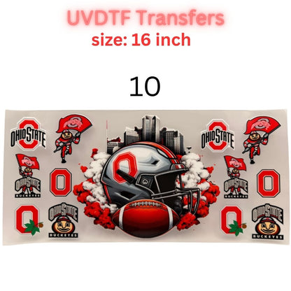 Football Inspired UVDTF Cup Wraps | 16 oz Glass Wrap Transfers | Game Day Helmet Designs | Sports Color Themes